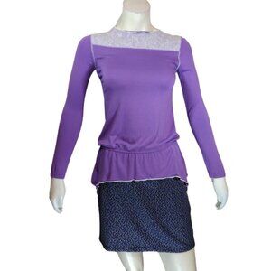 Women Purple/Cream Long Sleeve Unfinished Top